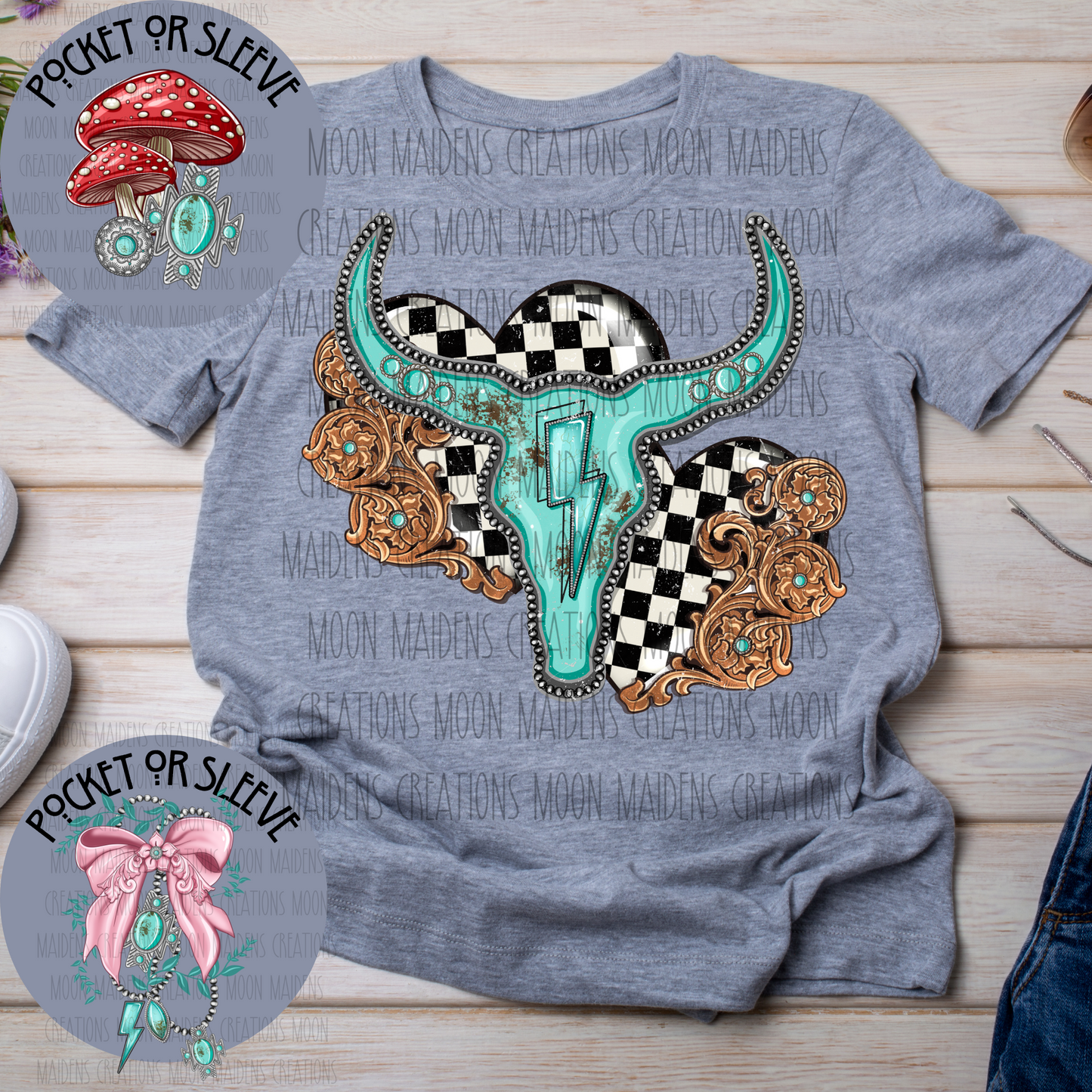 Turquoise cowskull T shirt