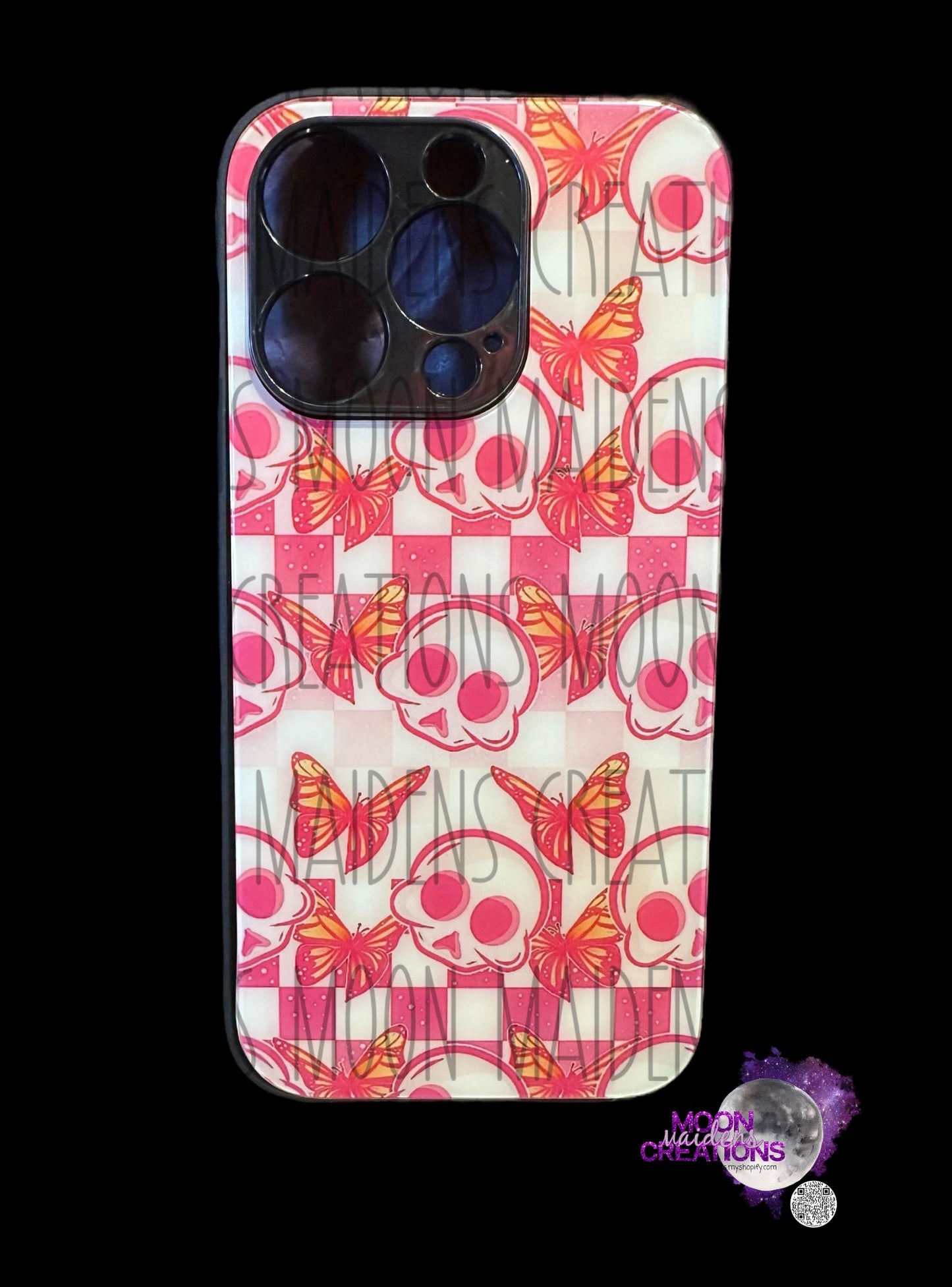 Pink skulls & butterflies Phone Case