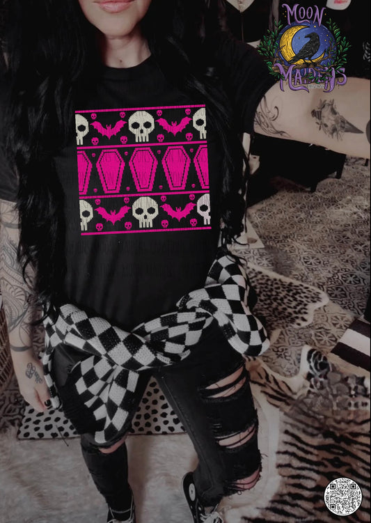 Sweater weather coffins &bats hot pink long sleeve