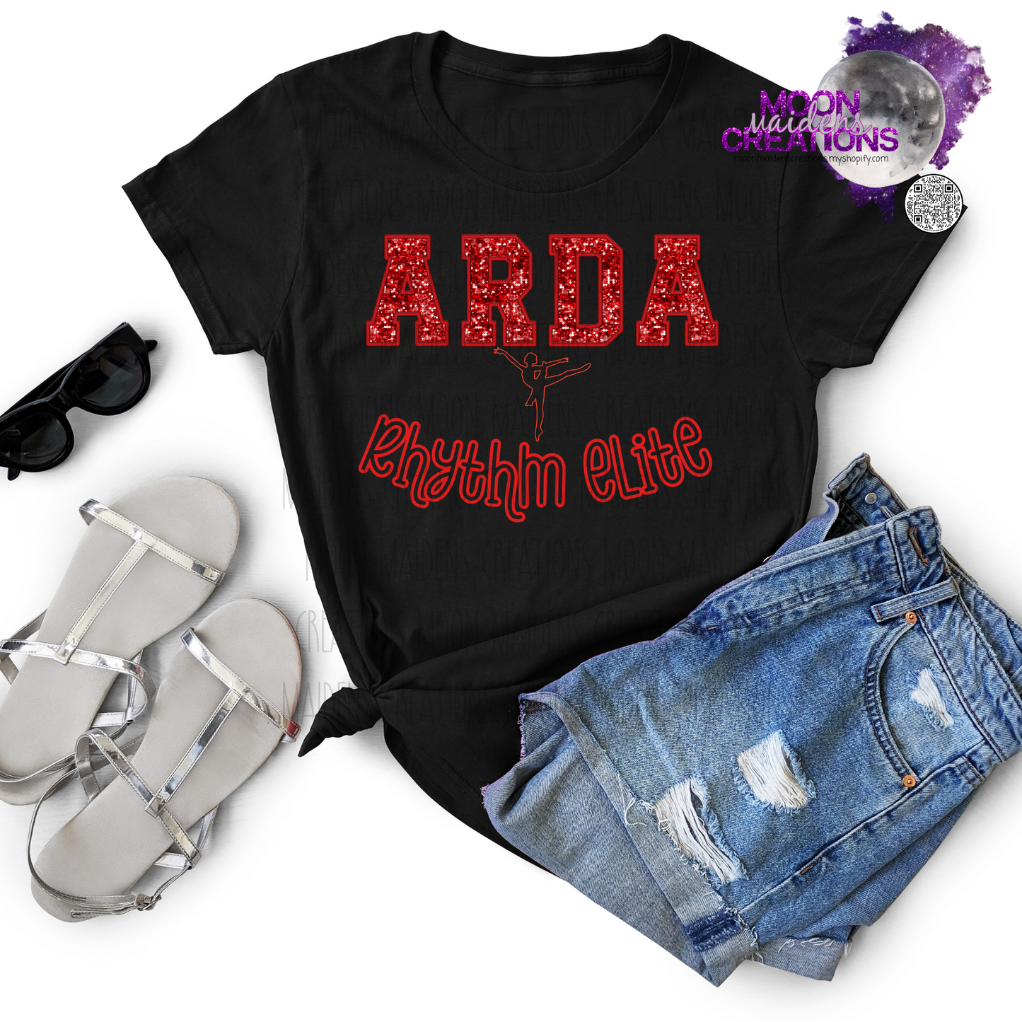 ARDA Dance Mom Red Faux Sequin Long sleeve T shirt