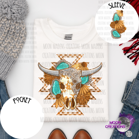 Turquoise & cowskull Long sleeve