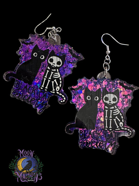 Black cat society earrings