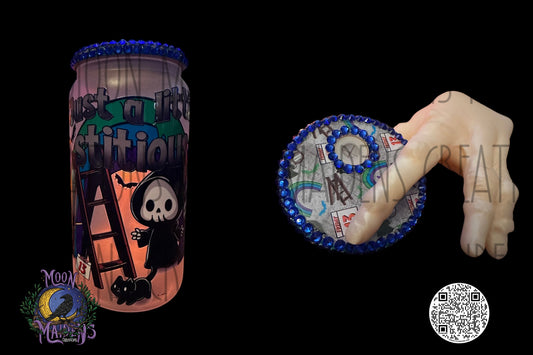 Just a little stitious 16 oz fancy glass can