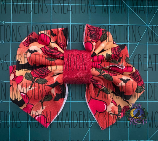 Bats and roses and hearts, oh my! triple bow