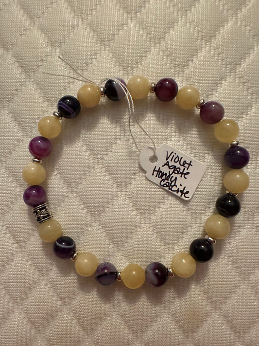 Beaded Bracelet- Violet Agate/Honey Calcite