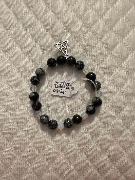 Beaded Bracelet-Snowflake Obsidian/Opalite